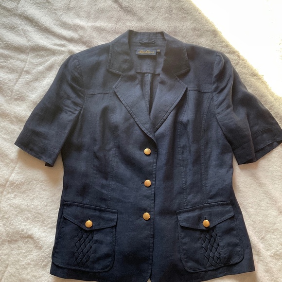 Luisa Spagnoli short sleeve linen top, blue, medium - Picture 1 of 11